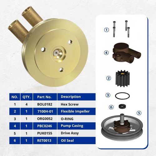 Raw sea water pump for volvo penta 4.3l 5.0l 5.7l 21214599 3862482 3812693