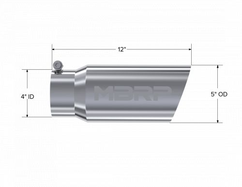 Mbrp polished round sw rolled edge angle cut muffler tip (4&#034; in, 5&#034; out, 12&#034; l)