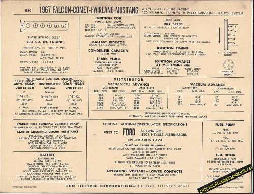 1967 ford falcon/comet/fairlane/mustang 200 automatic sun electronic spec sheet