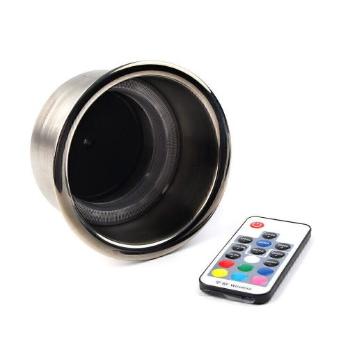 Stainless steel led rgb drink cup holder + remote control for marine rv truck