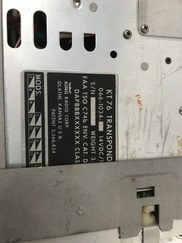 Aircraft bendix king radio kt76a transponder - atc p/n 066-1062-00