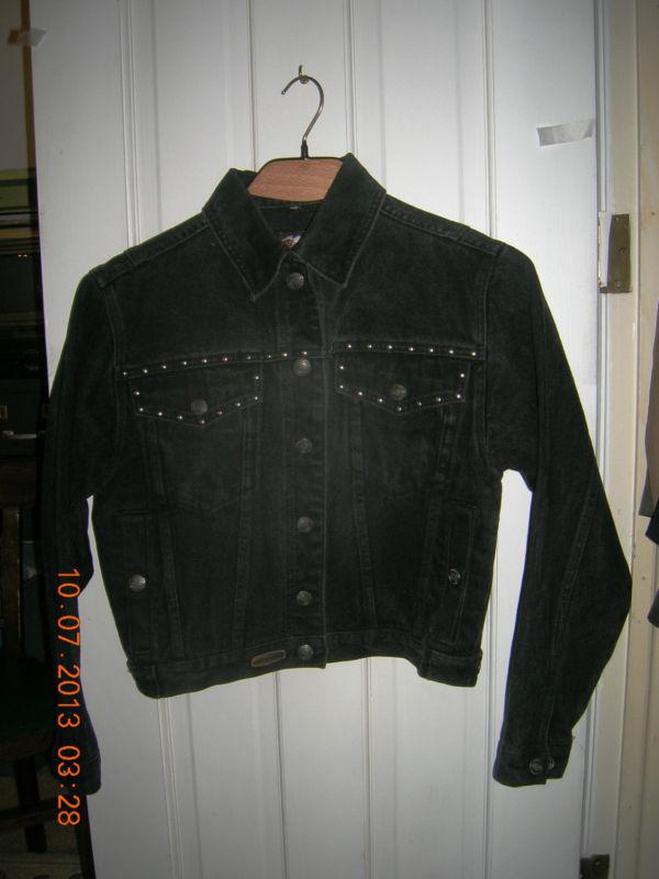 Girl's or ladies' black beautiful harley davidson denim jacket - size xs 