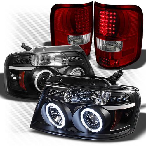 04-08 f150 black ccfl projector headlights + red clear led perform tail lights