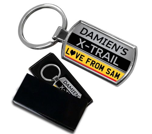 Custom number plate keyring,reg plate, personalised name, nissan x_trail owner