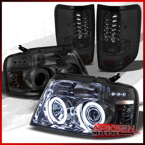 04-08 f150 smoked dual ccfl halo projector headlights+smoked led tail lights