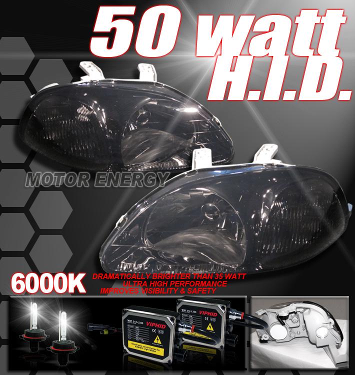 96-98 honda civic crystal smoke headlight+50w 6000k hid