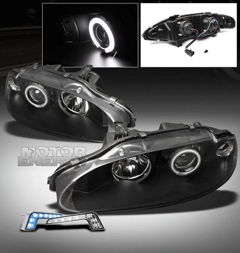 1995-1996 mitsubishi eclipse ccfl halo black projector head lights+blue drl led