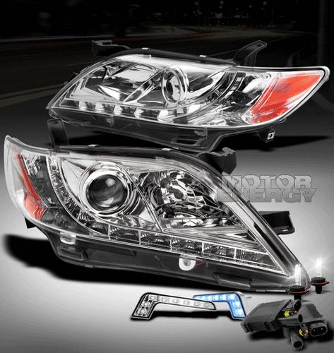 2007 2008 2009 toyota camry led chrome projector head lights+blue drl+6k hid kit