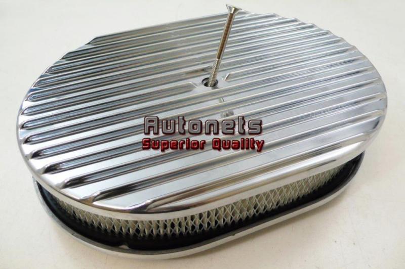 12" oval full finned polished aluminum air cleaner filter universal fit