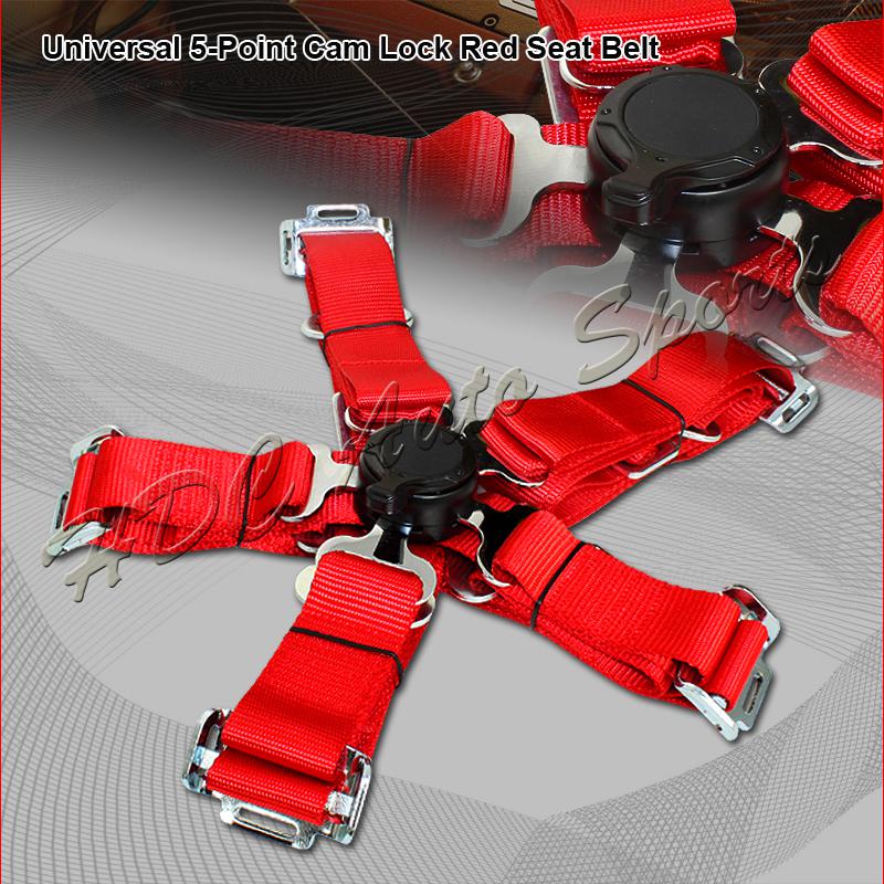 Universal red heavy duty nylon 5 point cam lock safety harness seat belt buckle