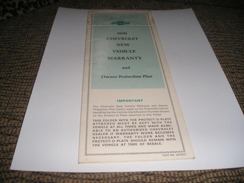 1970 orig. chevrolet /corvette/ camaro/chevelle protection plan/manual