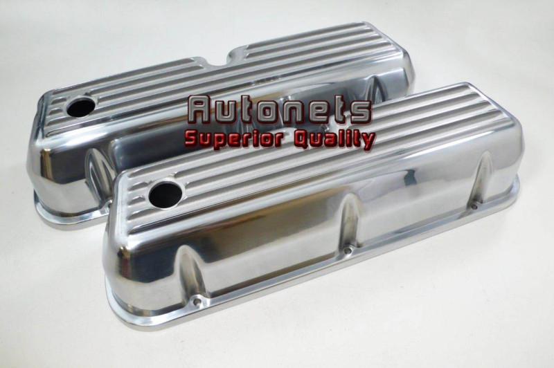 Polished aluminum finned ford small block sbf 289 302 351w 5.0l valve covers