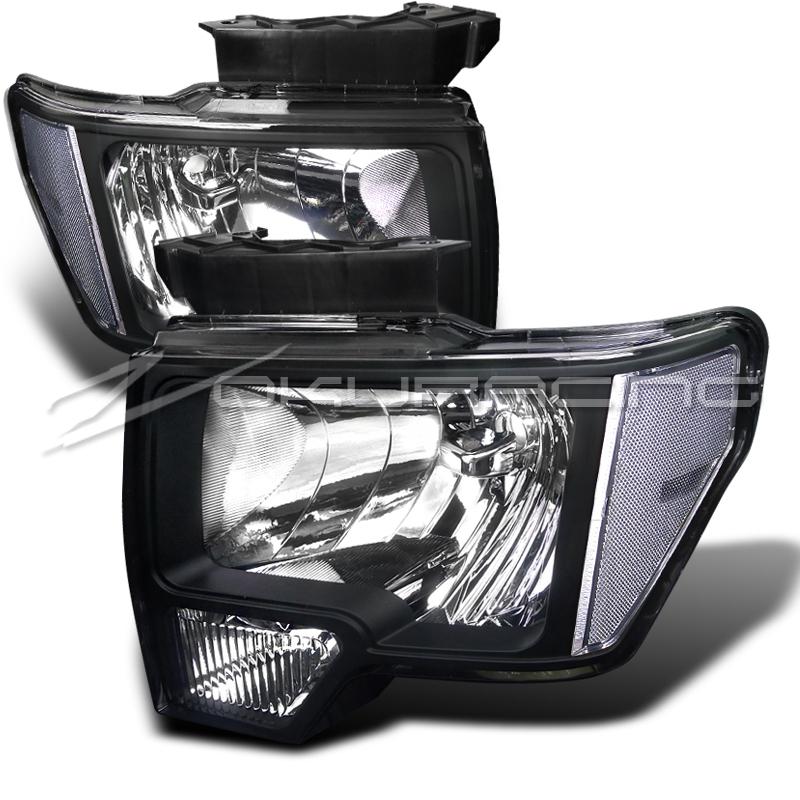 Black clear 2009-2012 ford f150 crystal headlights left+right