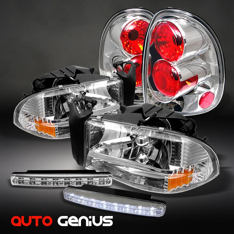 98-03 durango chrome 1pc headlights + altezza tail lights + daytime running led