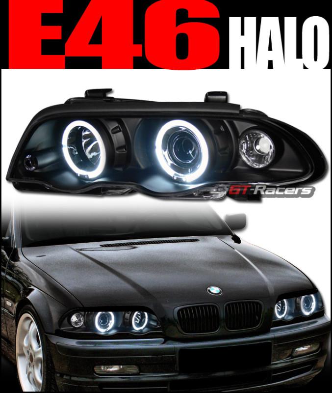 Blk dual halo rims projector head lights lamp corner signal 99-01 bmw e46 4d/4dr