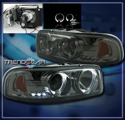 99-06 gmc sierra c3 yukon xl xlt denali halo led projector headlight smoke 00 01