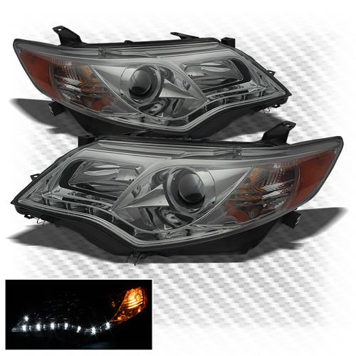 12-13 camry smoked drl led projector headlights front lamps replacement upgrade