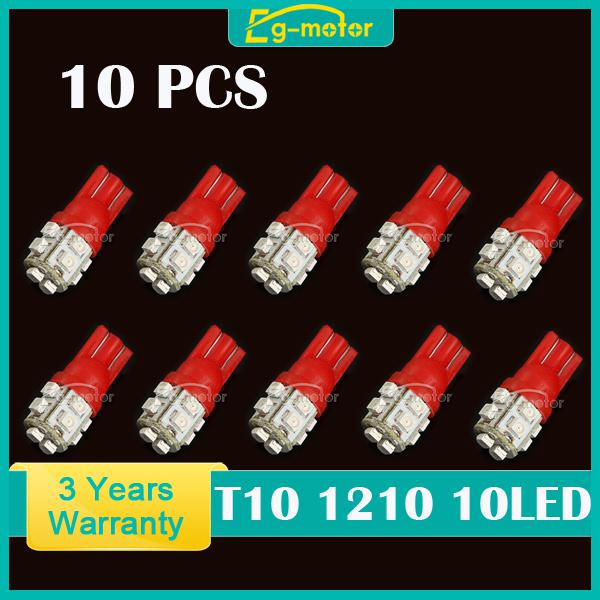 10x t10 1210 10-smd car led bulbs lamp 168 194 w5w wedge lights bulb dc 12v red