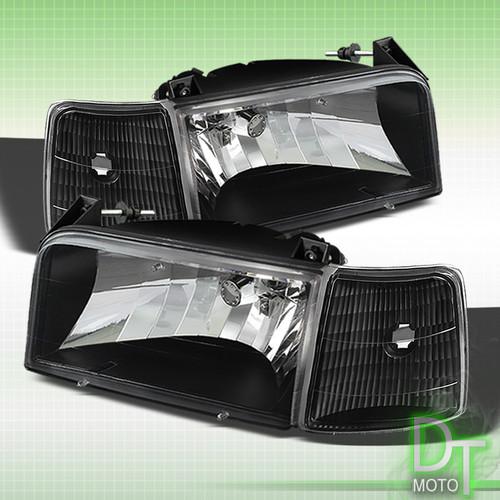 Black 92-96 bronco f150 f250 f350 crystal headlights headlamps w/ signal corner