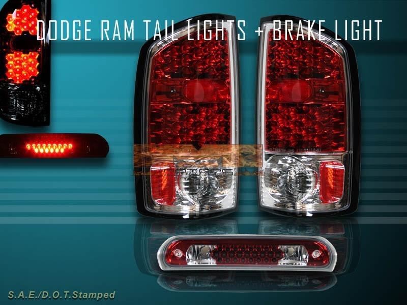 2002-2005 dodge ram red led tail lights + led red 3rd brake light combo