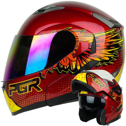 S m l xl pgr f99 hero red flip up modular full face dual visor motorcycle helmet