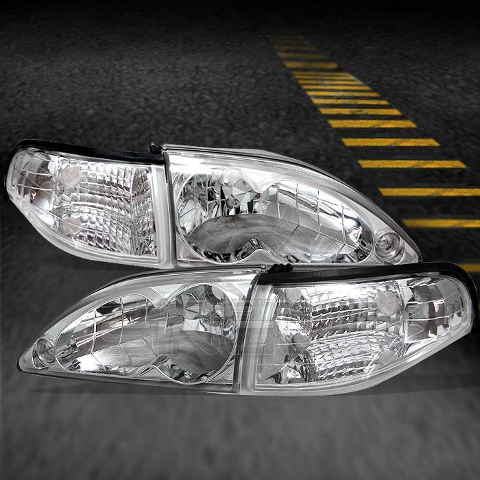 94-98 ford mustang crystal clear headlights+clear corner signal lamp left+right