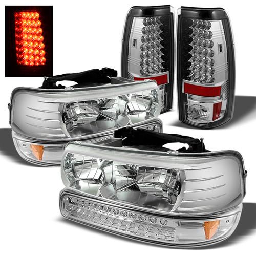 99-02 silverado clear headlights+full led bumper signal+chrome led tail lights