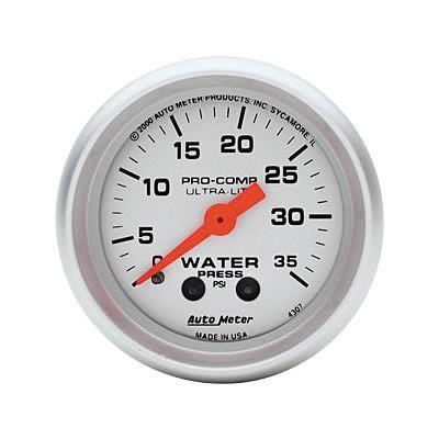 Autometer ultra-lite mechanical water pressure gauge 2 1/16" dia silver face