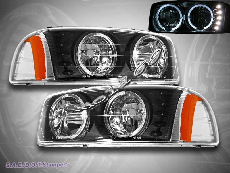 99-06 sierra denali/yukon denali 00-06/ sierra 2007 headlights black halo w/ led