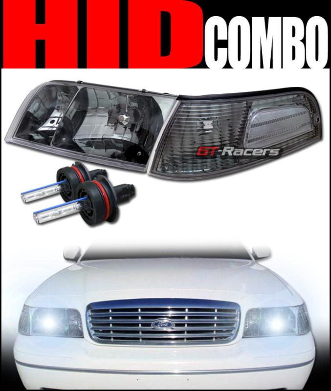 6000k hid xenon blk housing head lights corner signal 1998-2011 crown victoria