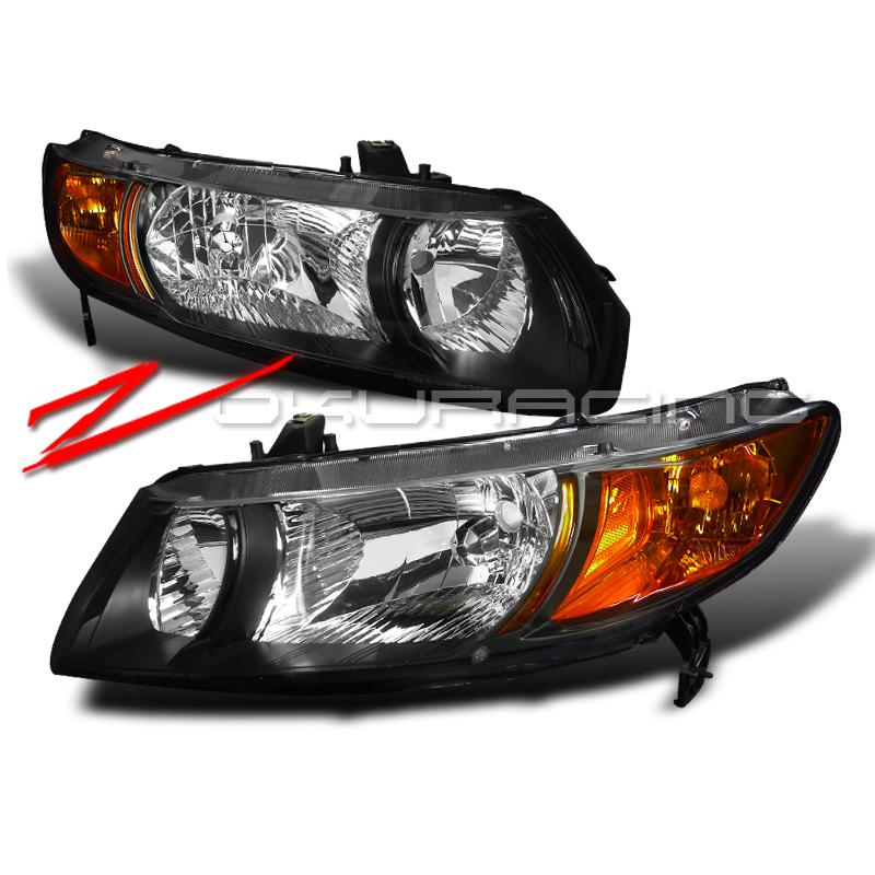 2006-2011 honda civic 2dr jdm black headlights head lamps