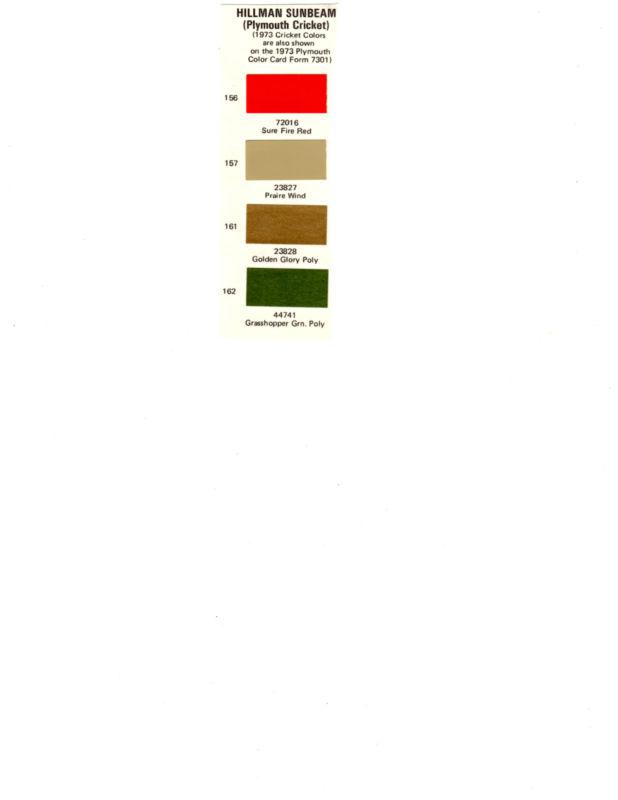 1973 plymouth cricket 73 paint chips 73ditzler 7 4pc