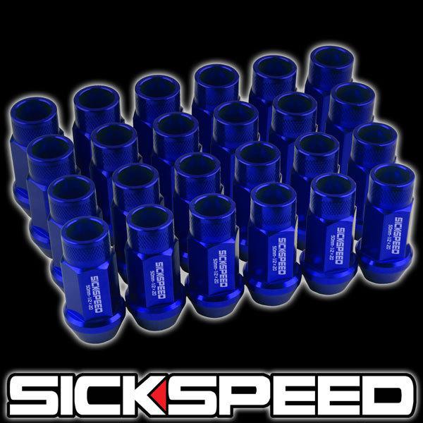 24 blue 50mm aluminum extended tuner lug nuts lugs for wheels/rims 1/2x20