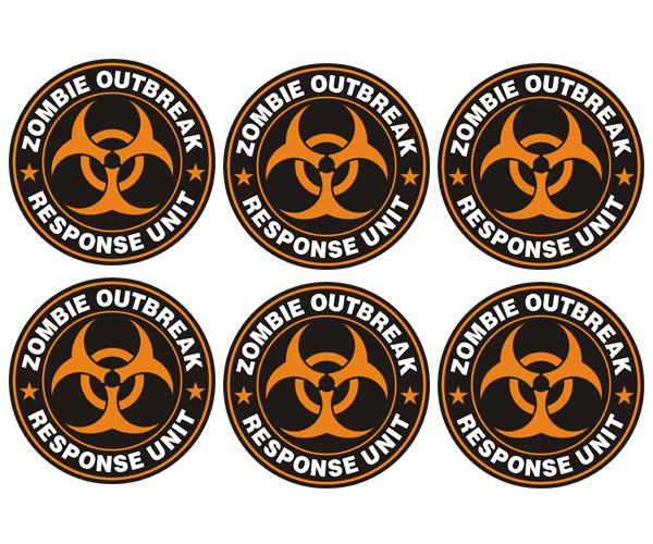 Zombie outbreak response unit decal 6 2"x2" orange vinyl hard hat sticker zu1