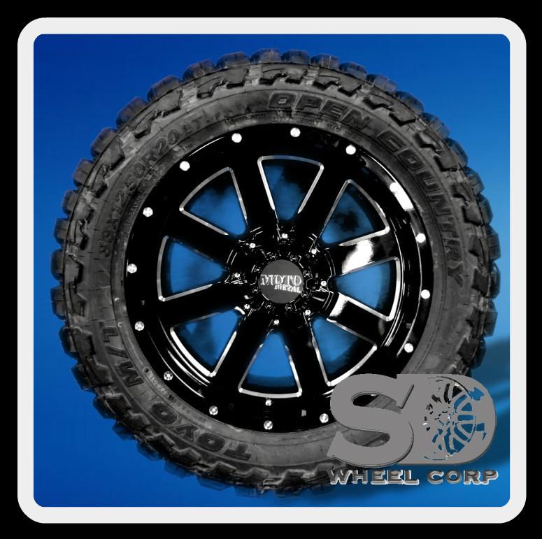 20" x 9" moto metal mo962 black with 33x12.50x20 toyo open country mt tires