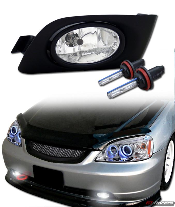 6k hid xenon w/ sport clear front bumper fog lights+switch 01+ civic coupe/sedan