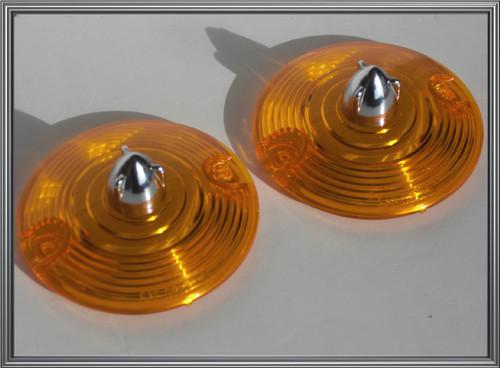 2 amber lenses w/ chrome rocket for harley turn signal running light blinkers 