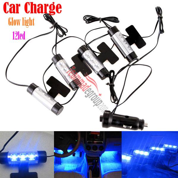 4x 3led car charge 12v glow interior decorative 4in1 atmosphere floor light lamp