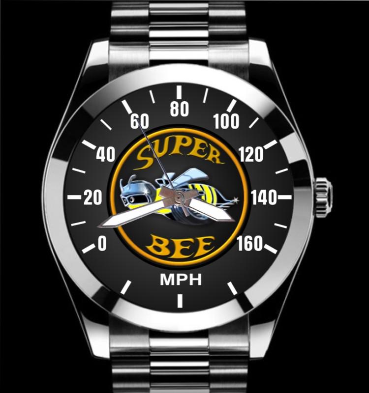 Dodge super bee 6.1l hemi engine black emblem auto art stainless quartz watch 
