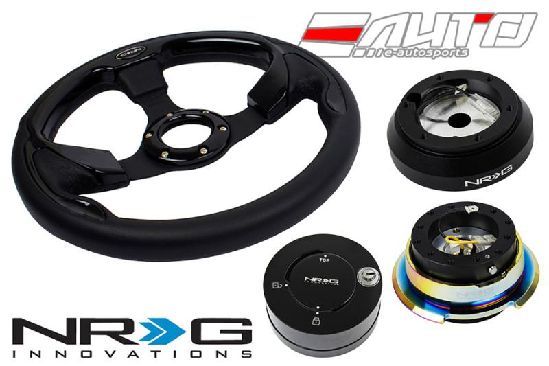 Nrg 320mm pilota leather bk in steering wheel 160h hub 2.8 bkmc release lock lb