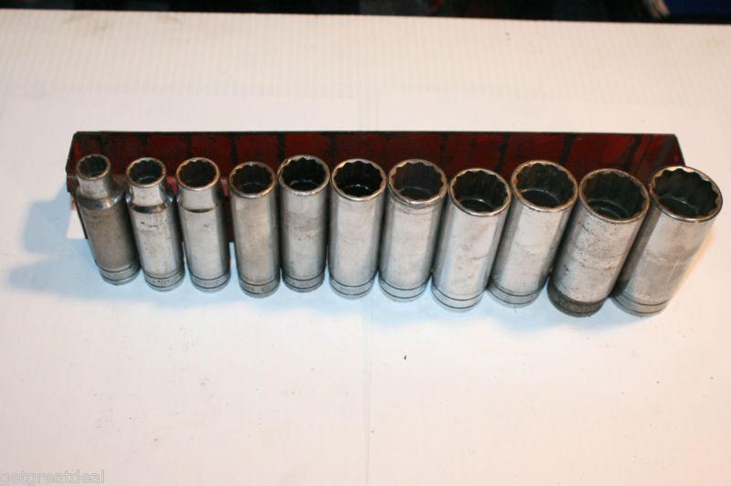 Snap-on tools 1/2" drive deep 12-point chrome socket set 11pcs 1 1/16" - 7/16"