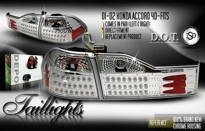 Depo pair euro chrome altezza outer & inner tail lights w/led 01-02 honda accord