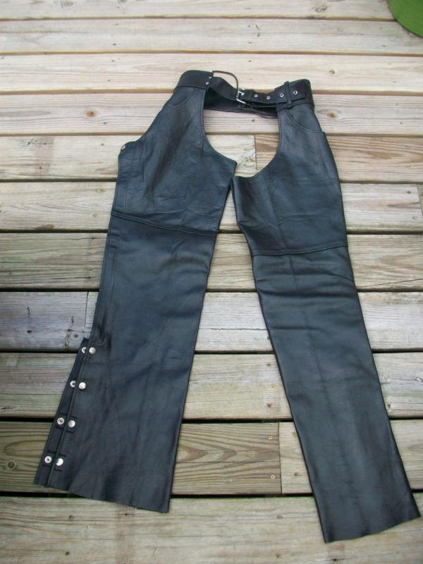 Unik premium black leather biker chaps size 3xl