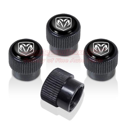 Dodge ram logo black abs tire stem valve caps, 4 caps, licensed, + free gift