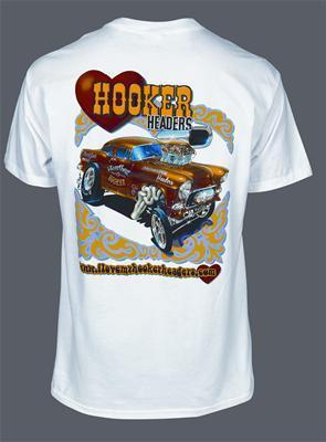 Hooker headers t-shirt short sleeve hooker headers logo front/rear white med