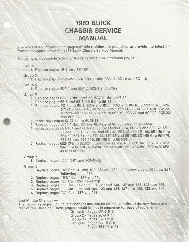 1983 buick chassis service manual revised  & update sheets manual original