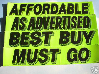 *car dealer 4 dozen auto window stickers advertise slogans #8 green/black