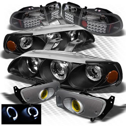 92-95 civic 2dr black projector headlights + led tail lights + yellow fog lights