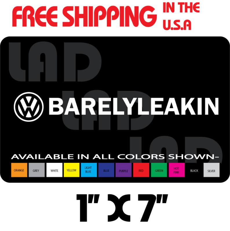 2- bareleyleakin vw vinyl decal sticker 1" x 7" bug bus transport notchback