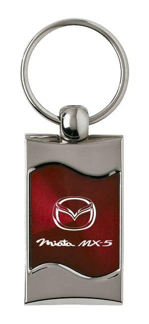 Mazda miata burgundy rectangular wave key chain ring tag key fob logo lanyard